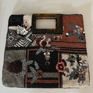 Beaded Floral Clutch with Tortoise Shell Accent